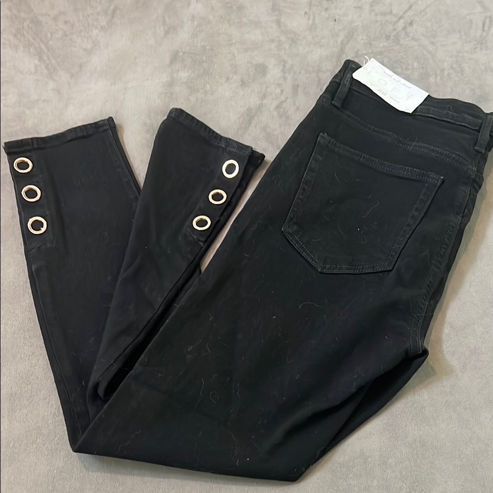 LOFT Black Ankle Jeans with Button Detail